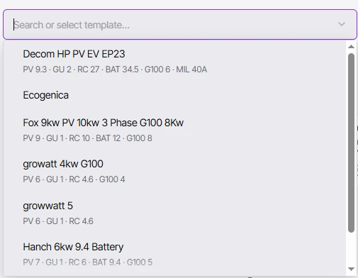 The CLRD template picker listing saved job templates with a summary of each system